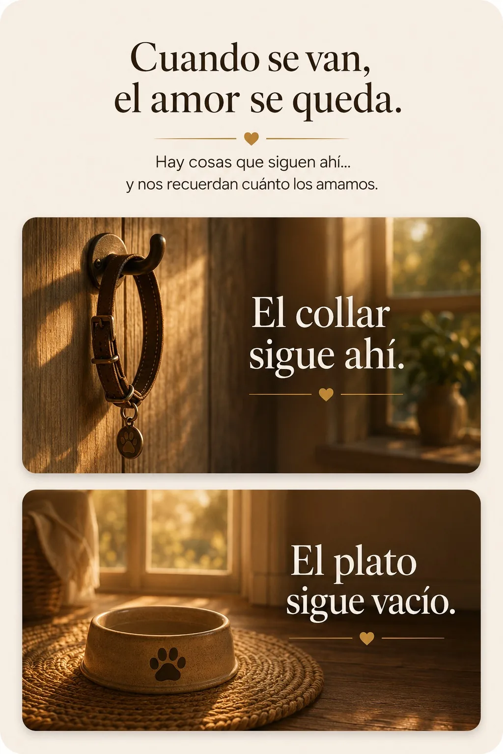El collar sigue ahí. El plato sigue vacío. Hay cosas que siguen ahí y nos recuerdan cuánto los amamos.