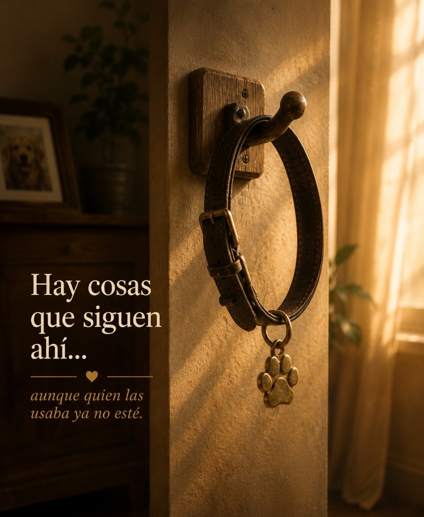 El collar de la mascota colgado junto a la ventana. «Hay cosas que siguen ahí… aunque quien las usaba ya no esté.»