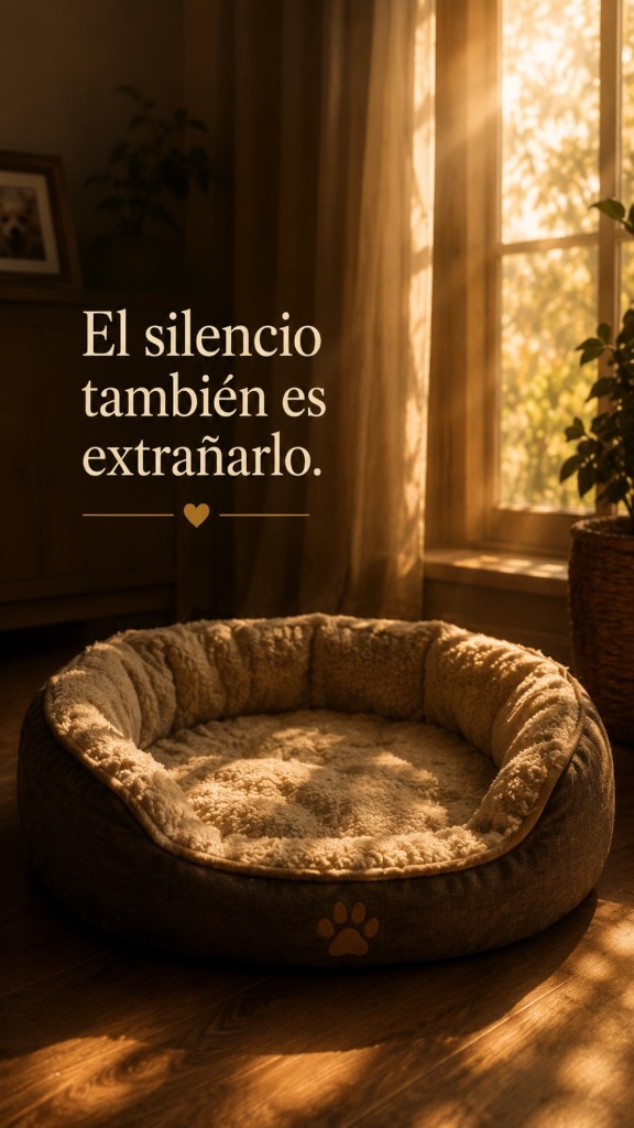La camita de la mascota vacía junto a la ventana. «El silencio también es extrañarlo.»