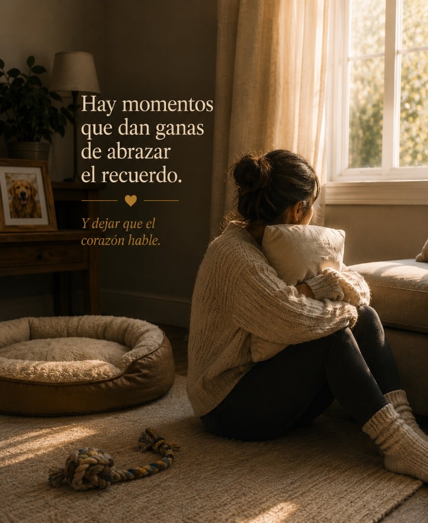 Una persona abraza un cojín mirando por la ventana. «Hay momentos que dan ganas de abrazar el recuerdo. Y dejar que el corazón hable.»